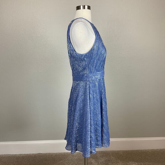 Betsy & Adam Metallic Halter Fit and Flare Mini Cocktail Dress Blue Size 12 - Picture 3 of 13